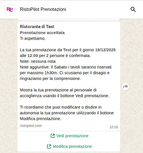 Gestione Prenotazioni Cliente in Autonomia con Ristopilot WhatsApp Intefactive Messaging