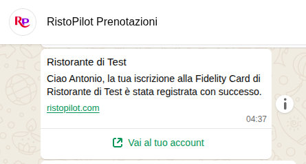 Fidelity card elettronica ristorante